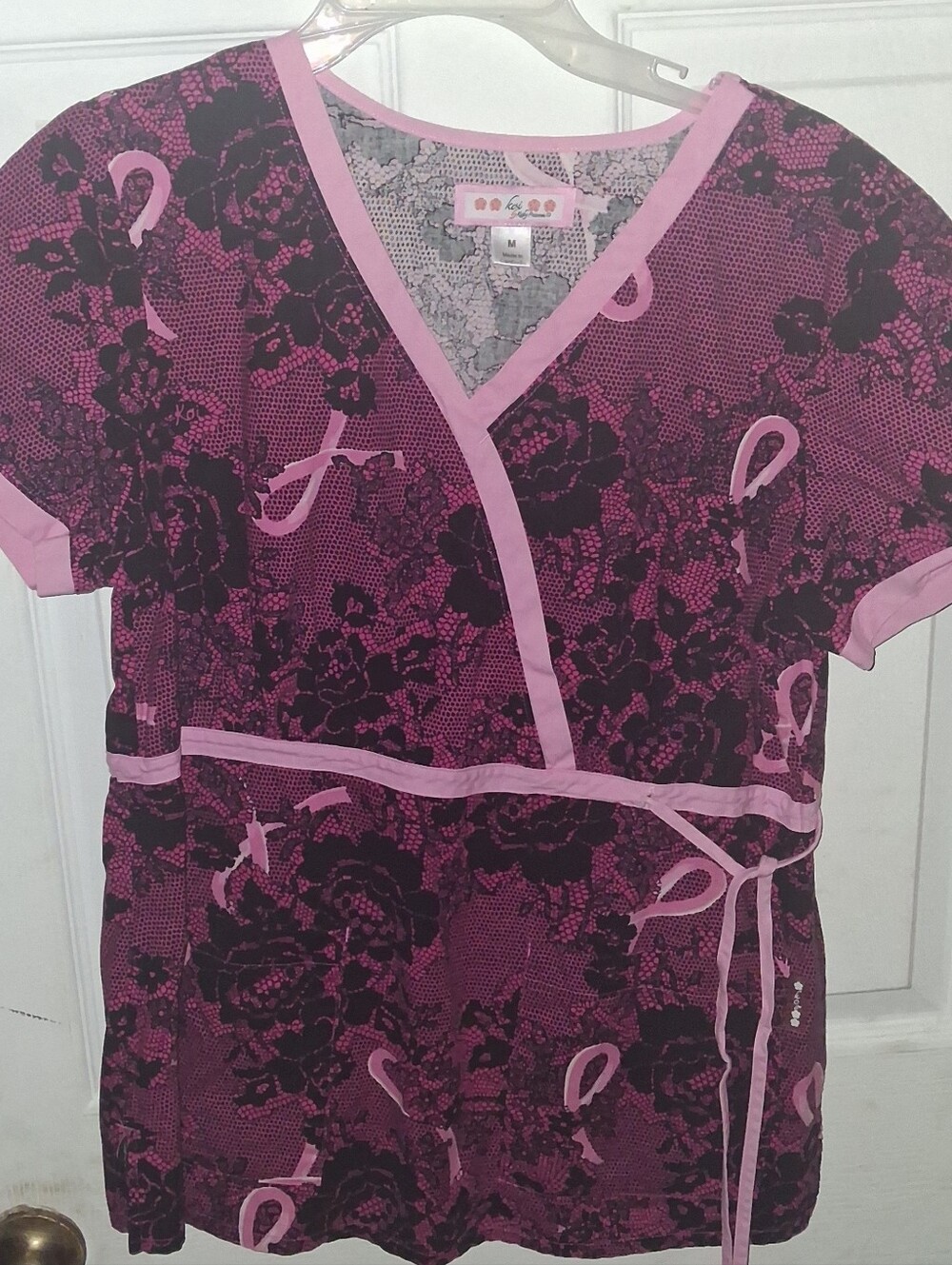 Koi by Kathy Peterson - Pink Cancer Awareness Uniform Nurse Medium Scrub Top